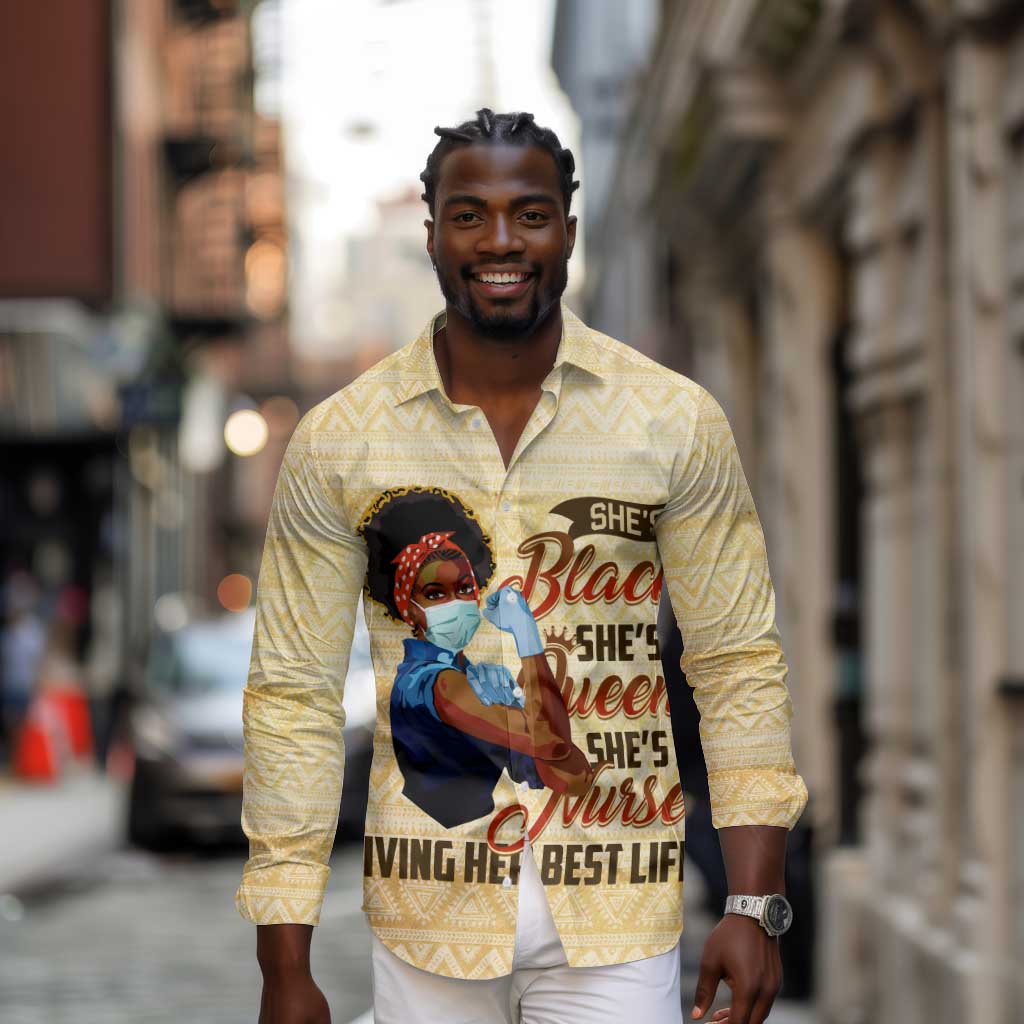 Afro Nurses Long Sleeve Button Shirt Black Queen African