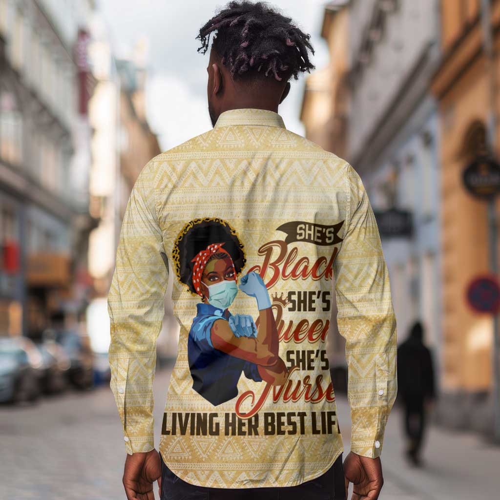 Afro Nurses Long Sleeve Button Shirt Black Queen African