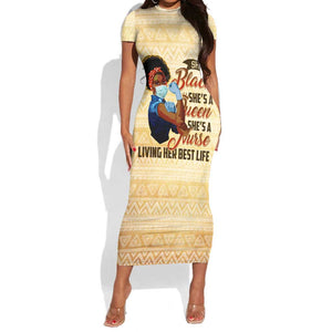 Afro Nurses Short Sleeve Bodycon Dress Black Queen African DT02