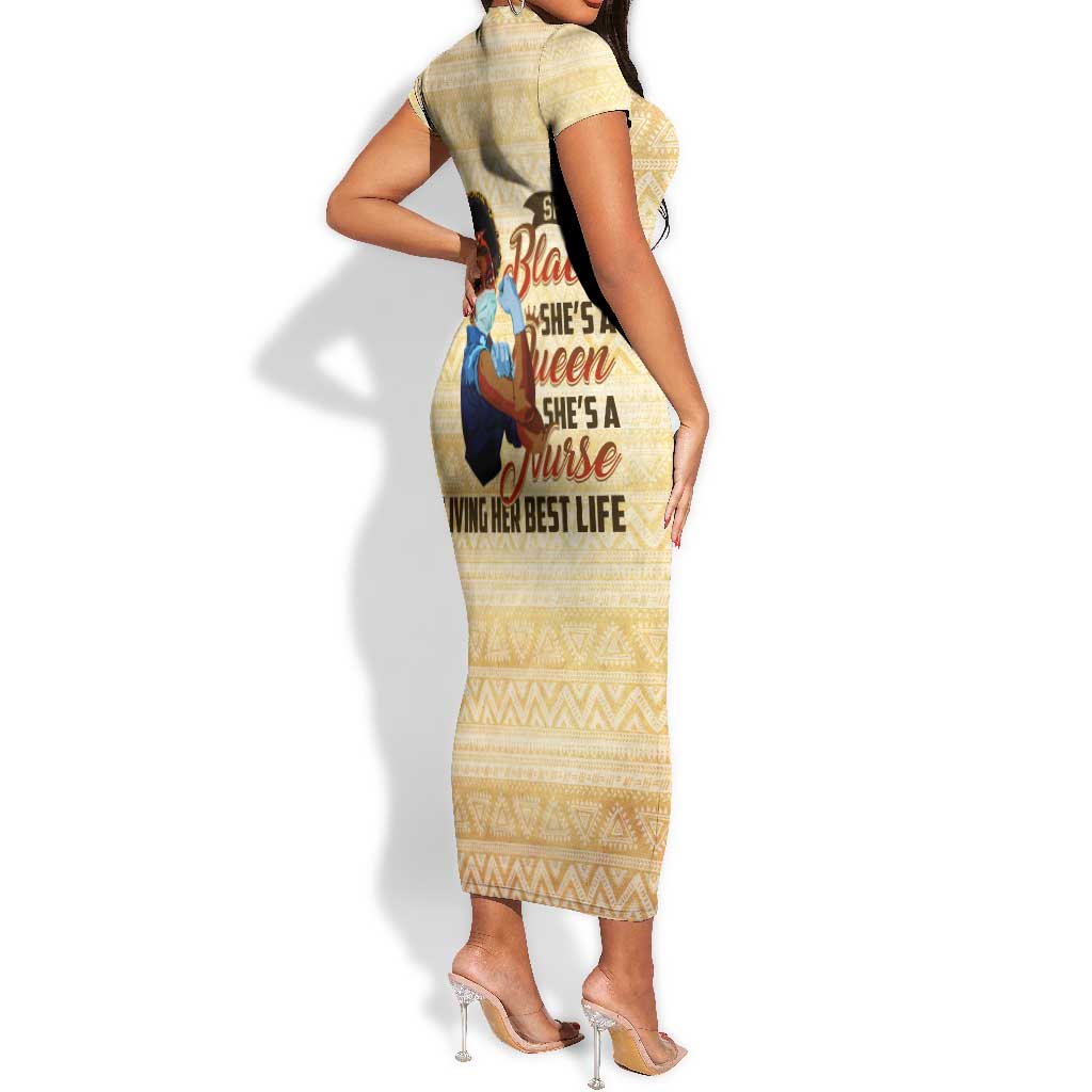 Afro Nurses Short Sleeve Bodycon Dress Black Queen African DT02