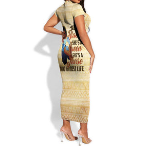 Afro Nurses Short Sleeve Bodycon Dress Black Queen African DT02