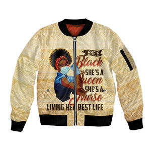 Afro Nurses Sleeve Zip Bomber Jacket Black Queen African