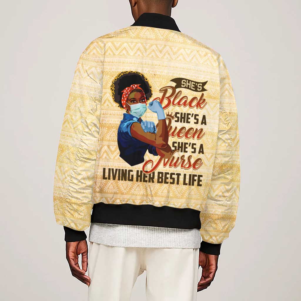Afro Nurses Sleeve Zip Bomber Jacket Black Queen African