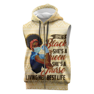 Afro Nurses Sleeveless Zip Hoodie Black Queen African - African Pride