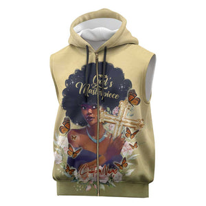 Personalized I Am God's Masterpiece Sleeveless Zip Hoodie African Women - African Pride
