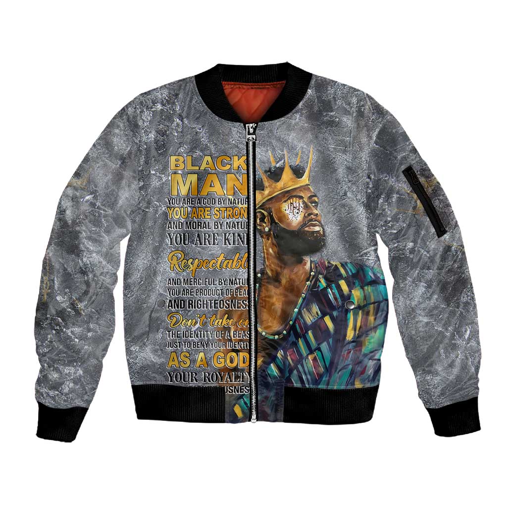 Black Man Africa Sleeve Zip Bomber Jacket Naturally King
