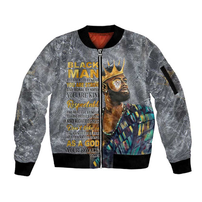 Black Man Africa Sleeve Zip Bomber Jacket Naturally King