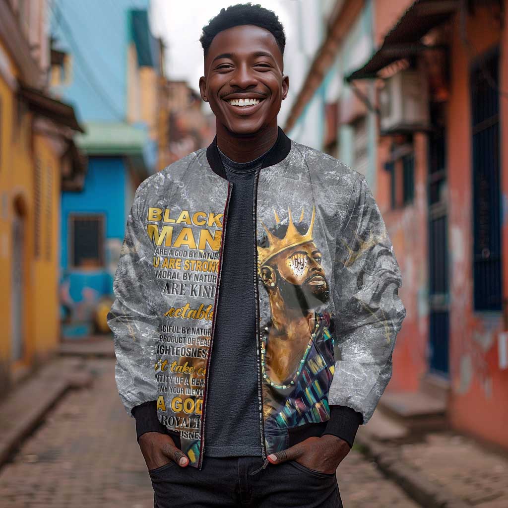 Black Man Africa Sleeve Zip Bomber Jacket Naturally King