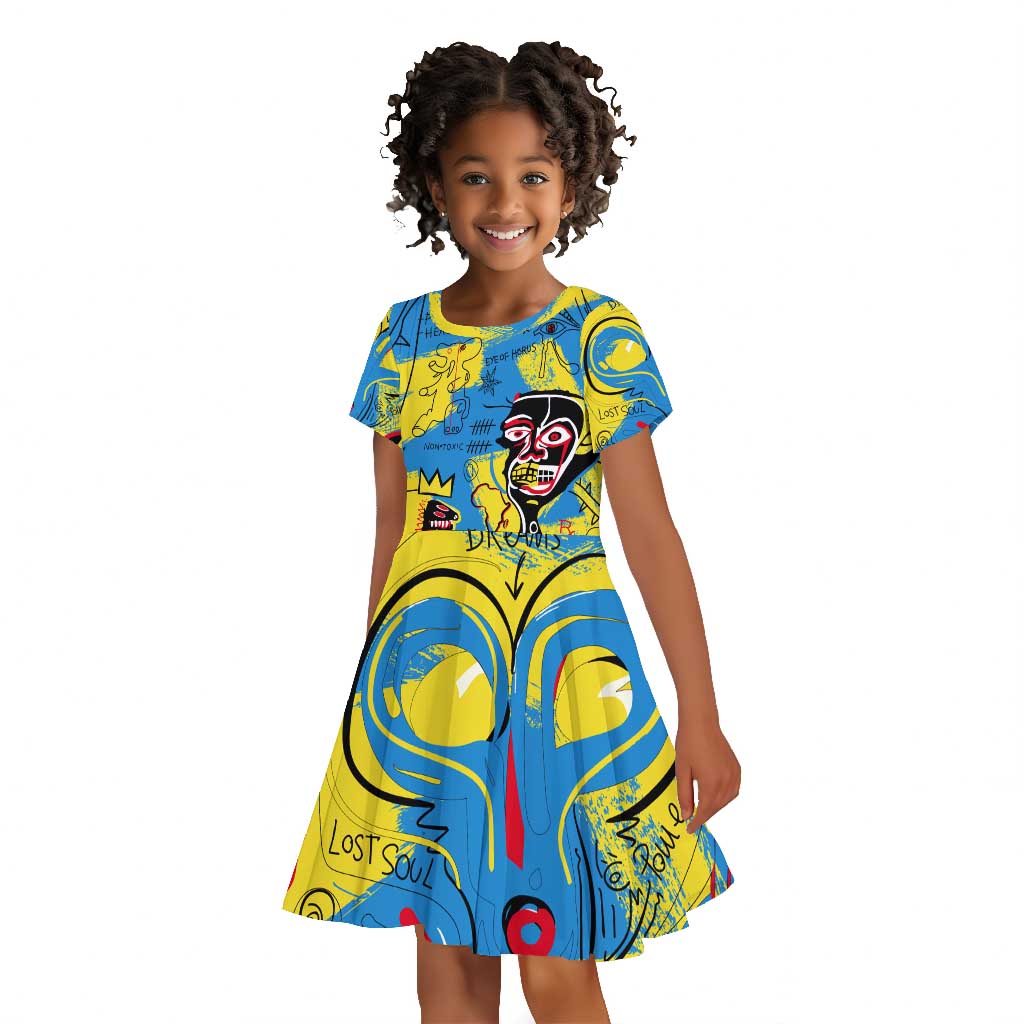 African Art Viva Underground Psychedelic Vintage Style Kid Short Sleeve Dress