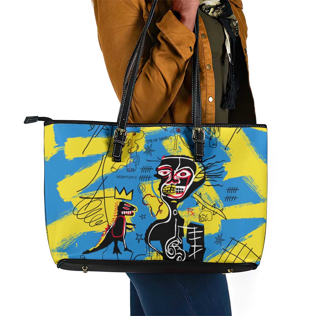 African Art Viva Underground Psychedelic Vintage Style Leather Tote Bag