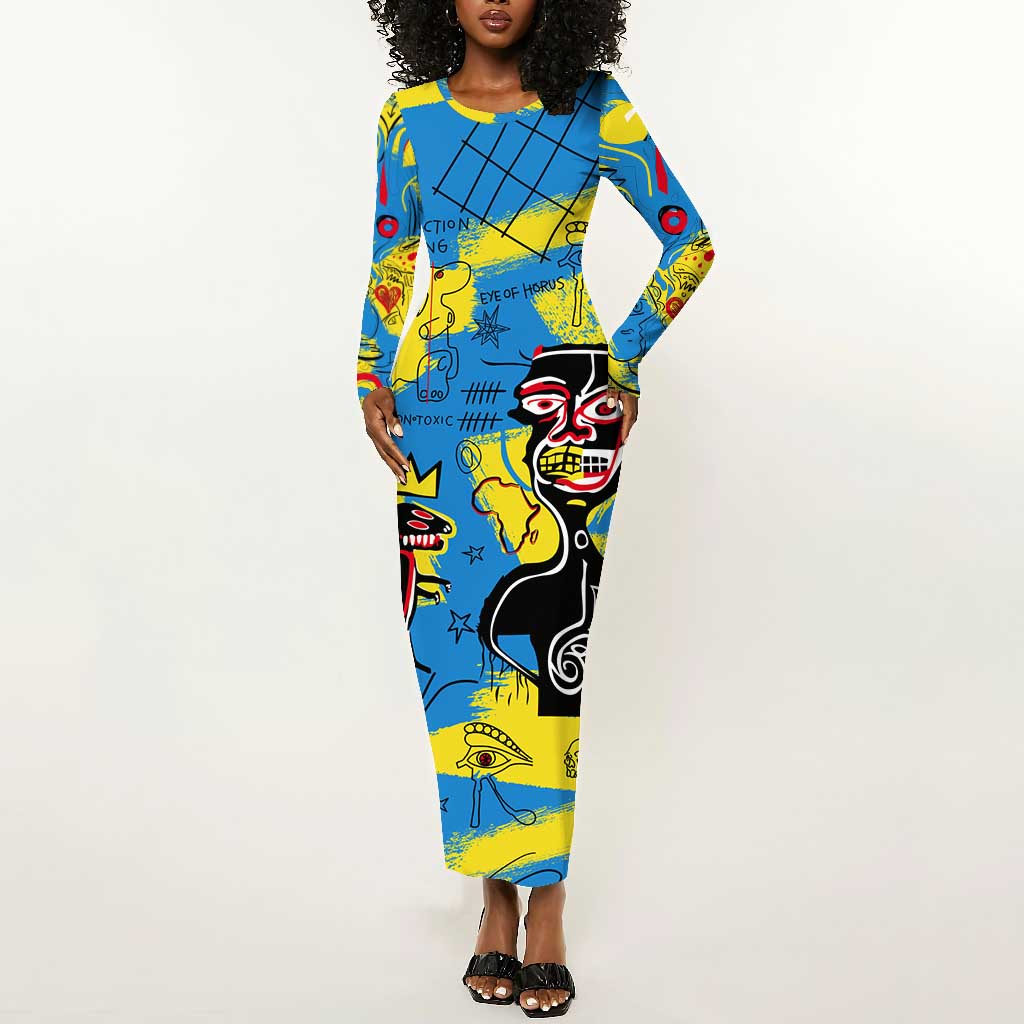 African Art Viva Underground Psychedelic Vintage Style Long Sleeve Bodycon Dress DT02