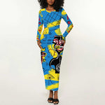 African Art Viva Underground Psychedelic Vintage Style Long Sleeve Bodycon Dress DT02