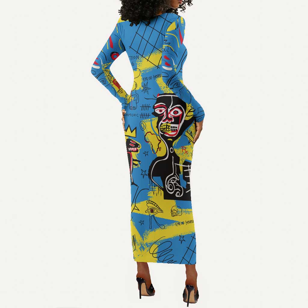 African Art Viva Underground Psychedelic Vintage Style Long Sleeve Bodycon Dress DT02