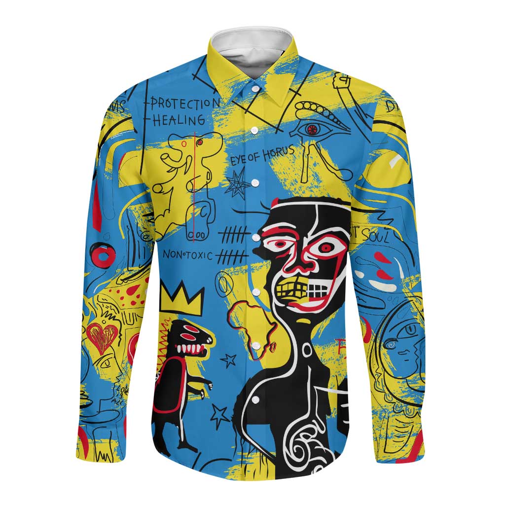 African Art Viva Underground Psychedelic Vintage Style Long Sleeve Button Shirt