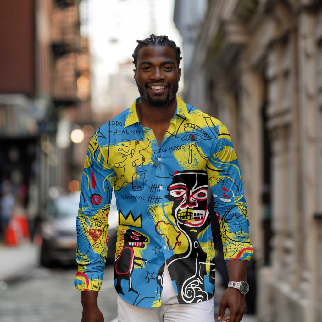 African Art Viva Underground Psychedelic Vintage Style Long Sleeve Button Shirt
