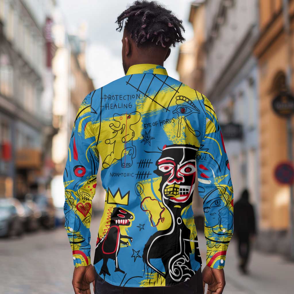 African Art Viva Underground Psychedelic Vintage Style Long Sleeve Button Shirt