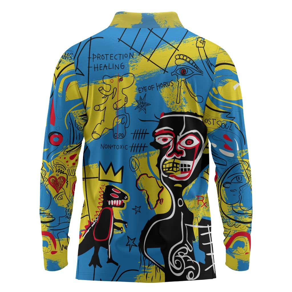African Art Viva Underground Psychedelic Vintage Style Long Sleeve Polo Shirt