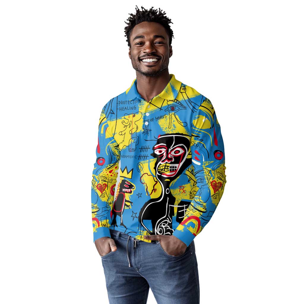 African Art Viva Underground Psychedelic Vintage Style Long Sleeve Polo Shirt