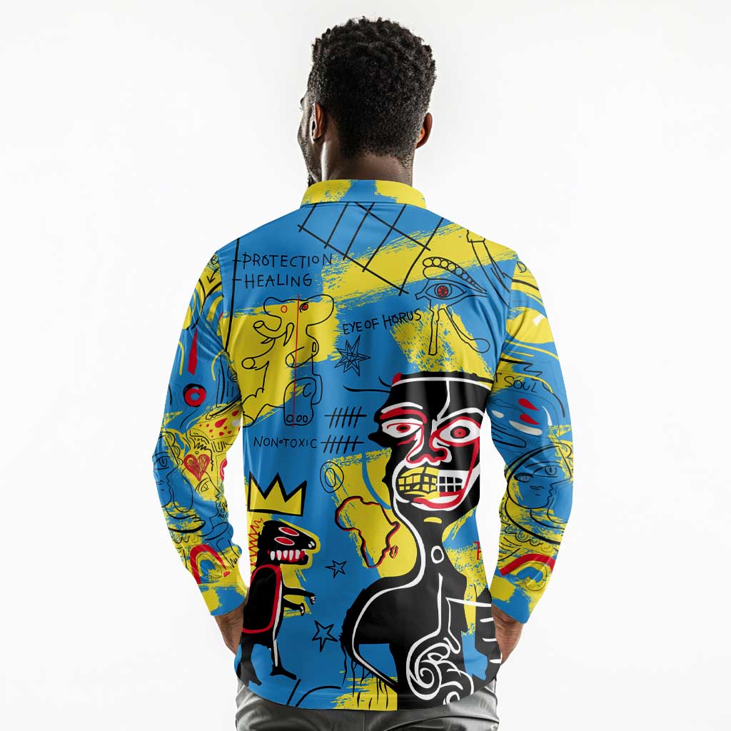African Art Viva Underground Psychedelic Vintage Style Long Sleeve Polo Shirt