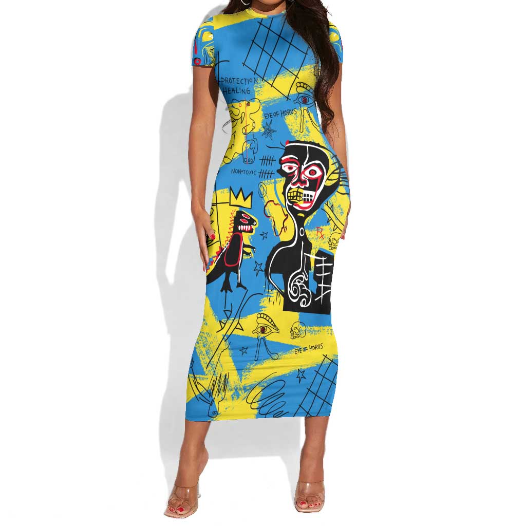 African Art Viva Underground Psychedelic Vintage Style Short Sleeve Bodycon Dress DT02