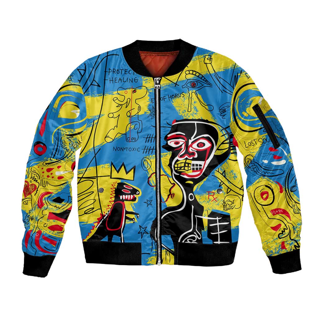 African Art Viva Underground Psychedelic Vintage Style Sleeve Zip Bomber Jacket