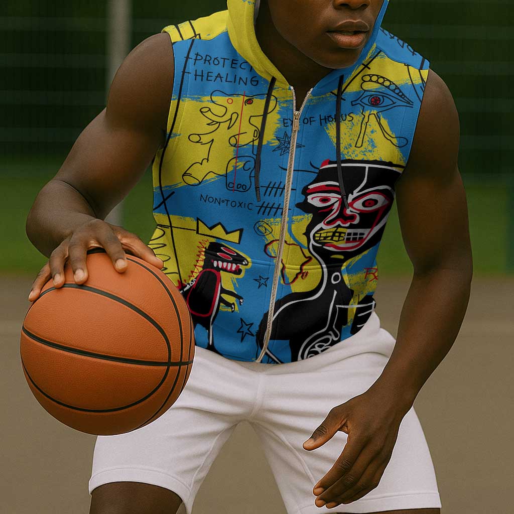 African Art Viva Underground Psychedelic Vintage Style Sleeveless Zip Hoodie - African Pride