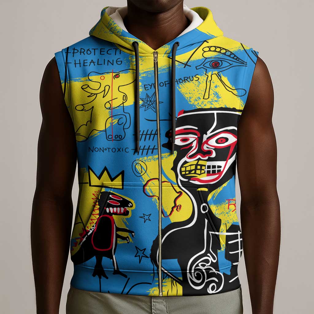 African Art Viva Underground Psychedelic Vintage Style Sleeveless Zip Hoodie - African Pride