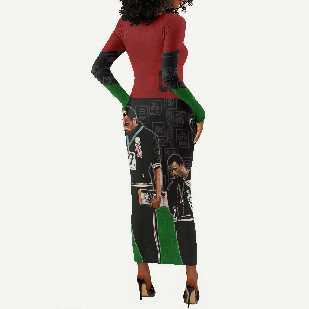 Mexico City 1968 African American Long Sleeve Bodycon Dress Black Power Salute DT02