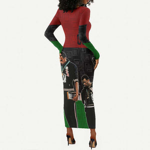 Mexico City 1968 African American Long Sleeve Bodycon Dress Black Power Salute DT02