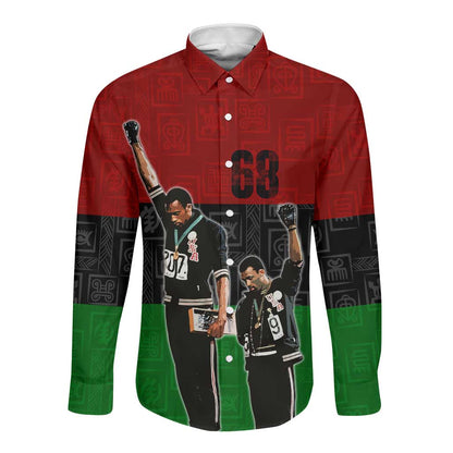 Mexico City 1968 African American Long Sleeve Button Shirt Black Power Salute