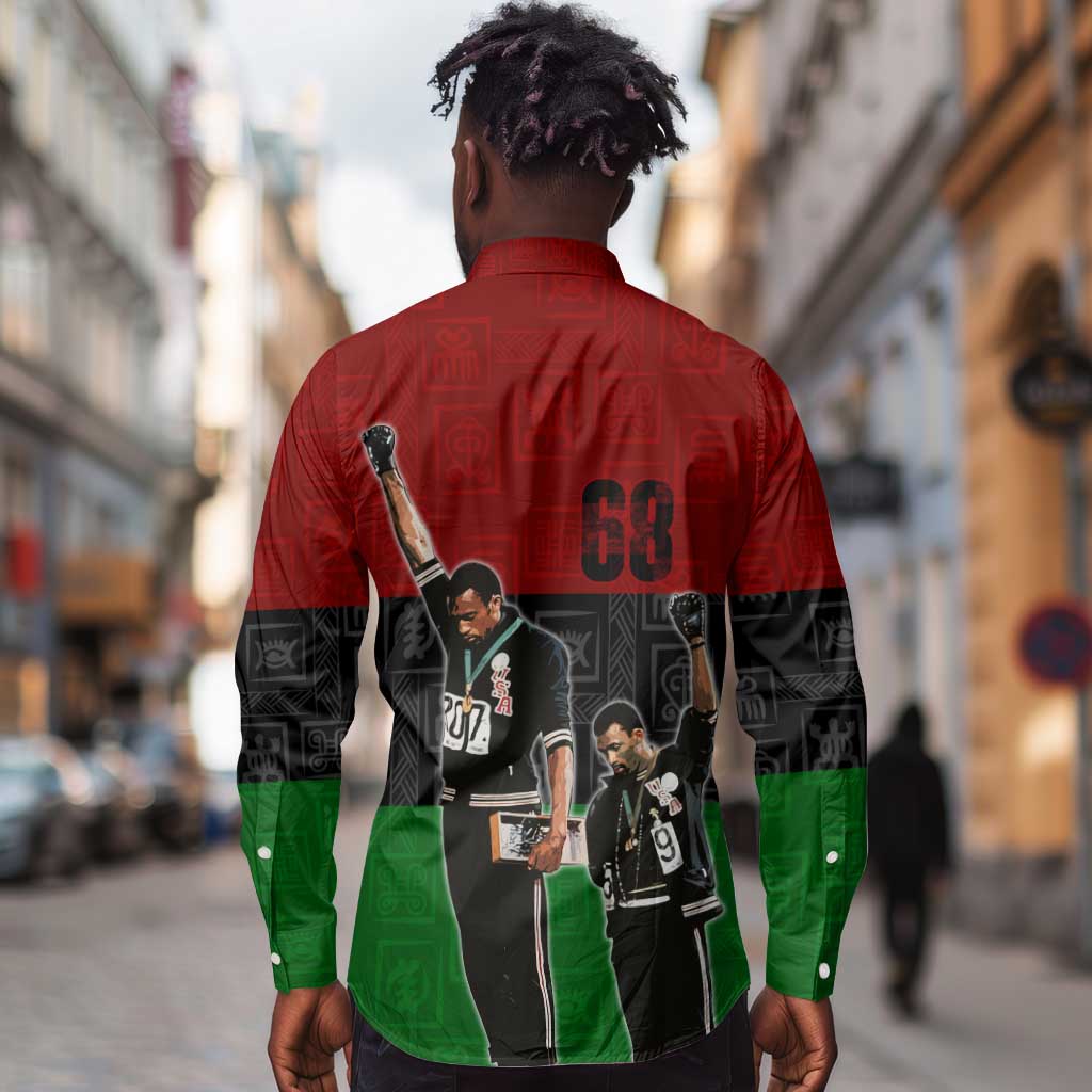 Mexico City 1968 African American Long Sleeve Button Shirt Black Power Salute