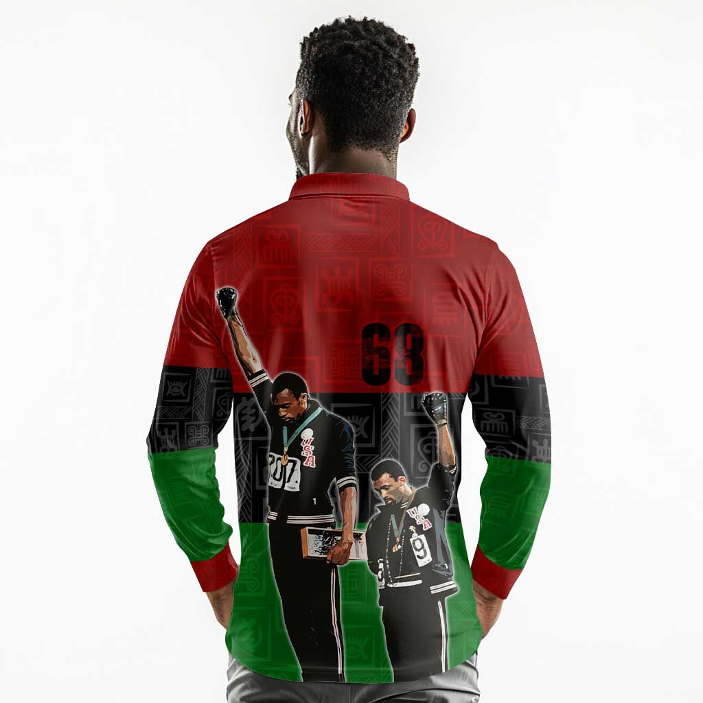 Mexico City 1968 African American Long Sleeve Polo Shirt Black Power Salute