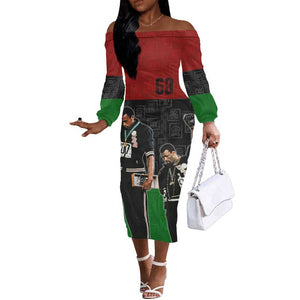 Mexico City 1968 African American Off The Shoulder Long Sleeve Dress Black Power Salute