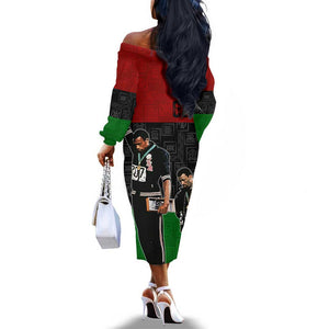 Mexico City 1968 African American Off The Shoulder Long Sleeve Dress Black Power Salute