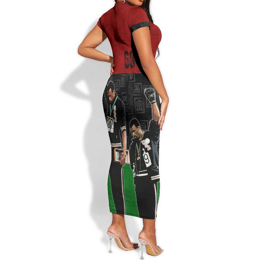Mexico City 1968 African American Short Sleeve Bodycon Dress Black Power Salute DT02
