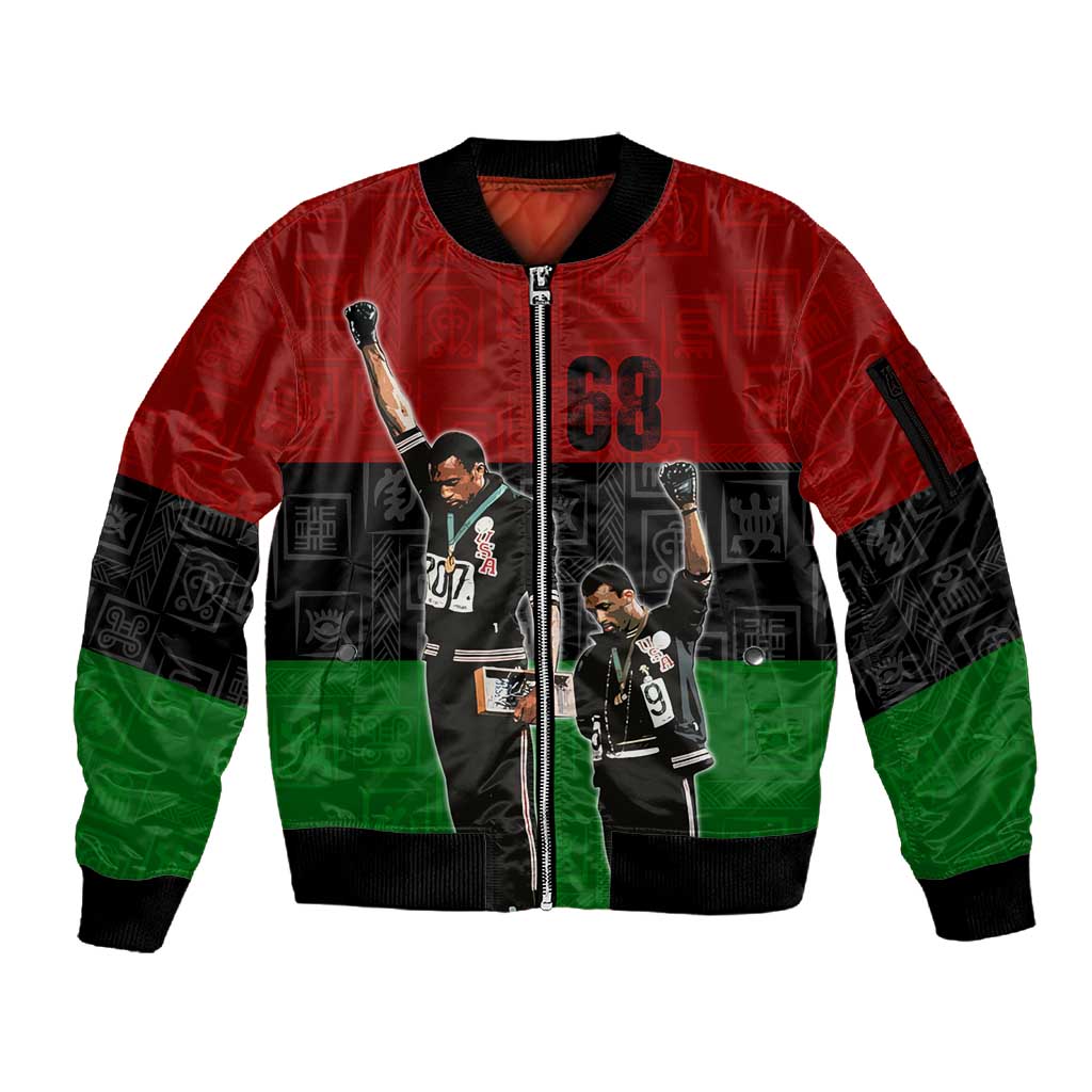 Mexico City 1968 African American Sleeve Zip Bomber Jacket Black Power Salute