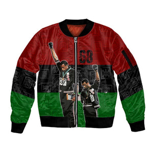 Mexico City 1968 African American Sleeve Zip Bomber Jacket Black Power Salute