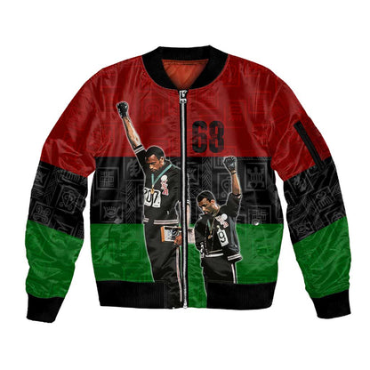 Mexico City 1968 African American Sleeve Zip Bomber Jacket Black Power Salute