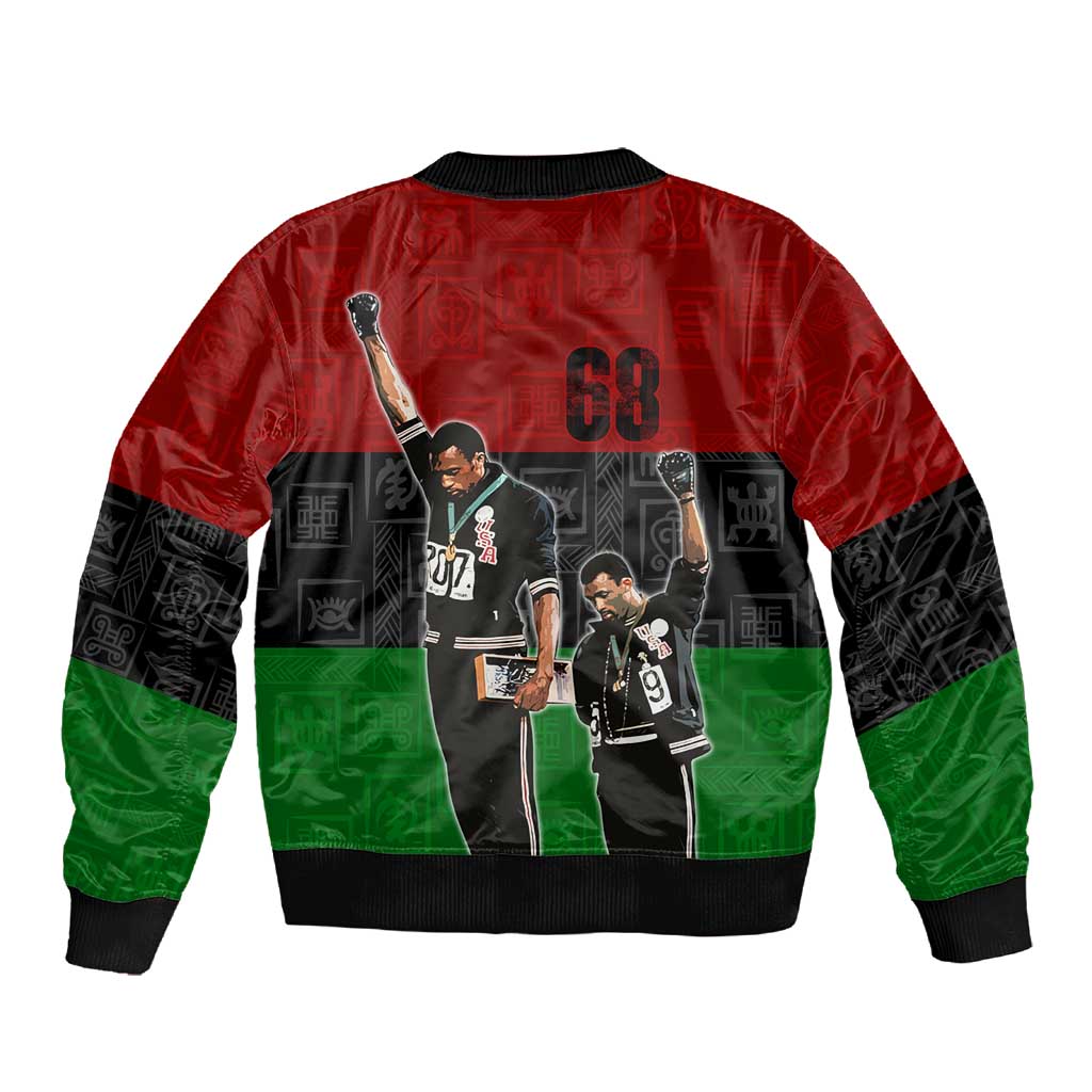 Mexico City 1968 African American Sleeve Zip Bomber Jacket Black Power Salute