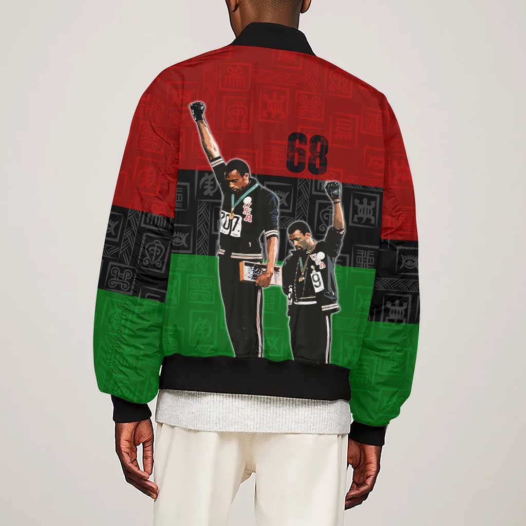 Mexico City 1968 African American Sleeve Zip Bomber Jacket Black Power Salute