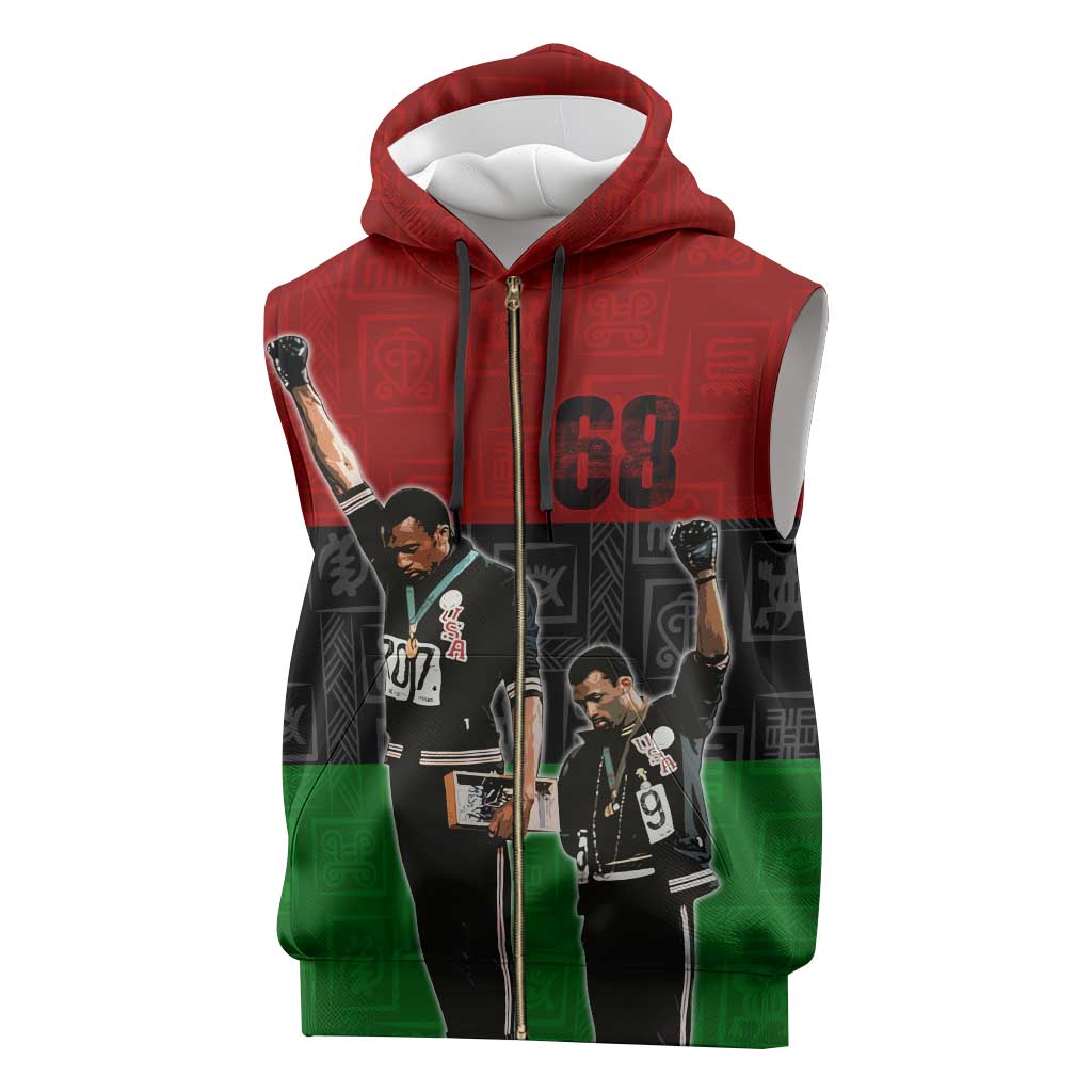 Mexico City 1968 African American Sleeveless Zip Hoodie Black Power Salute - African Pride
