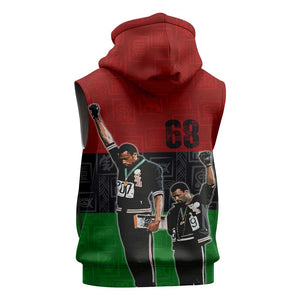 Mexico City 1968 African American Sleeveless Zip Hoodie Black Power Salute - African Pride