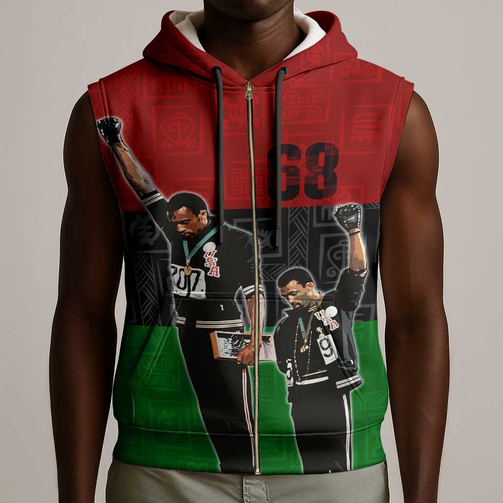 Mexico City 1968 African American Sleeveless Zip Hoodie Black Power Salute - African Pride