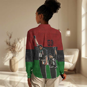 Mexico City 1968 African American Women Casual Shirt Black Power Salute DT02