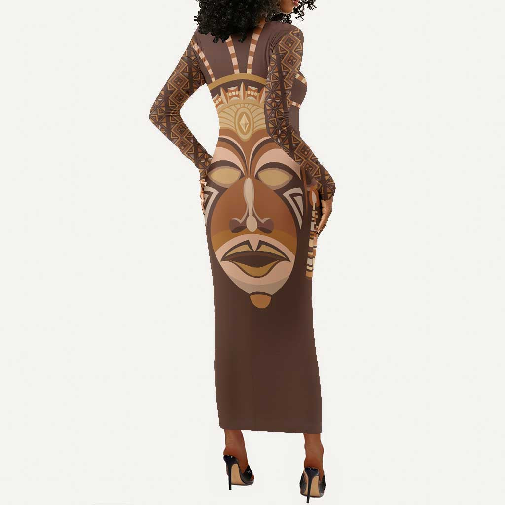 African Women Long Sleeve Bodycon Dress Tribal Ethnic Mask DT02