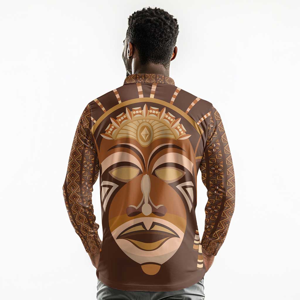 African Women Long Sleeve Polo Shirt Tribal Ethnic Mask