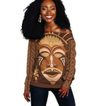 African Women Off Shoulder Sweater Tribal Ethnic Mask