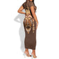 African Women Short Sleeve Bodycon Dress Tribal Ethnic Mask DT02
