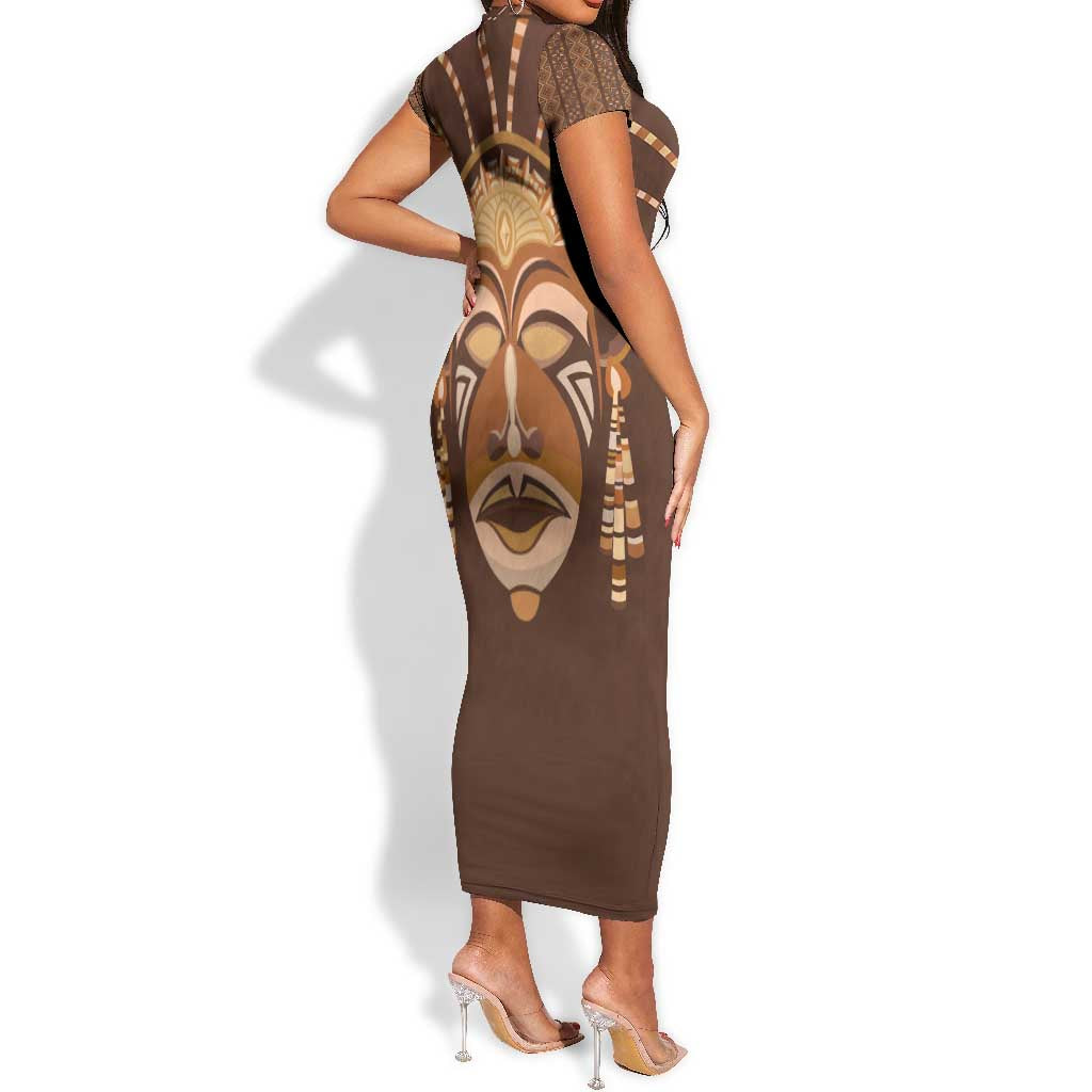 African Women Short Sleeve Bodycon Dress Tribal Ethnic Mask DT02