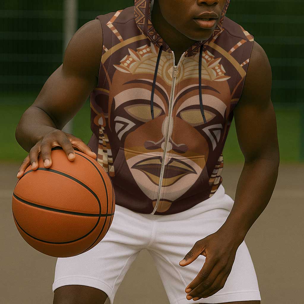 African Women Sleeveless Zip Hoodie Tribal Ethnic Mask - African Pride